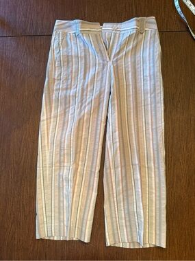 Talbots Petite Beige and Pink Striped Cotton Capri Pants